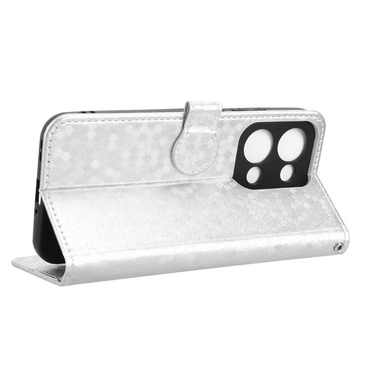 For Oppo Reno13 5G (Global) Wallet Case Dot Pattern Imprint PU Leather Phone Cover - Silver