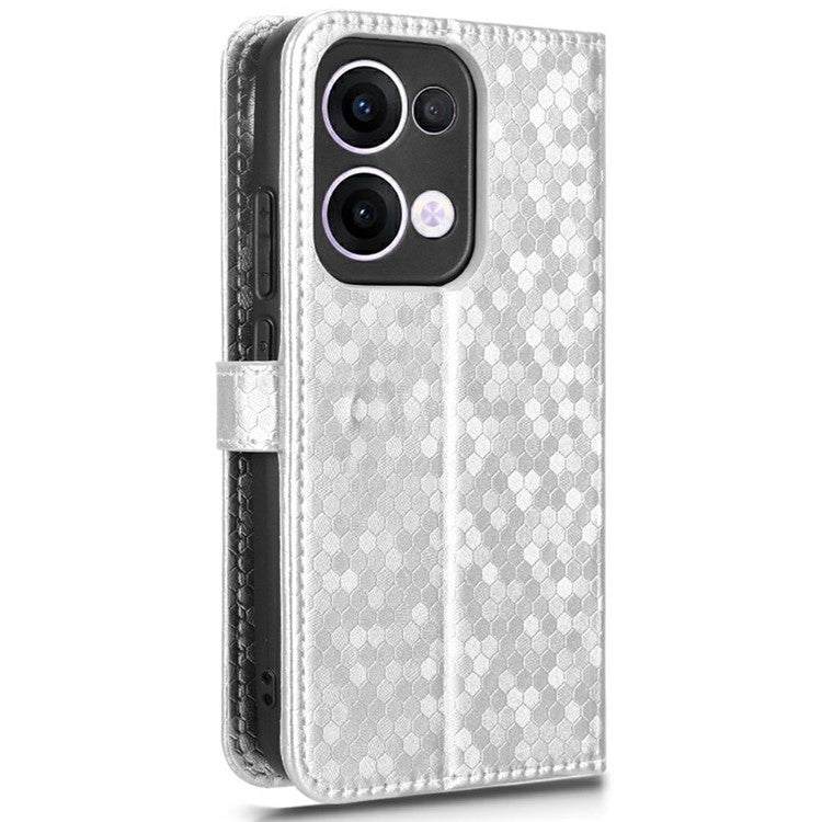 For Oppo Reno13 5G (Global) Wallet Case Dot Pattern Imprint PU Leather Phone Cover - Silver