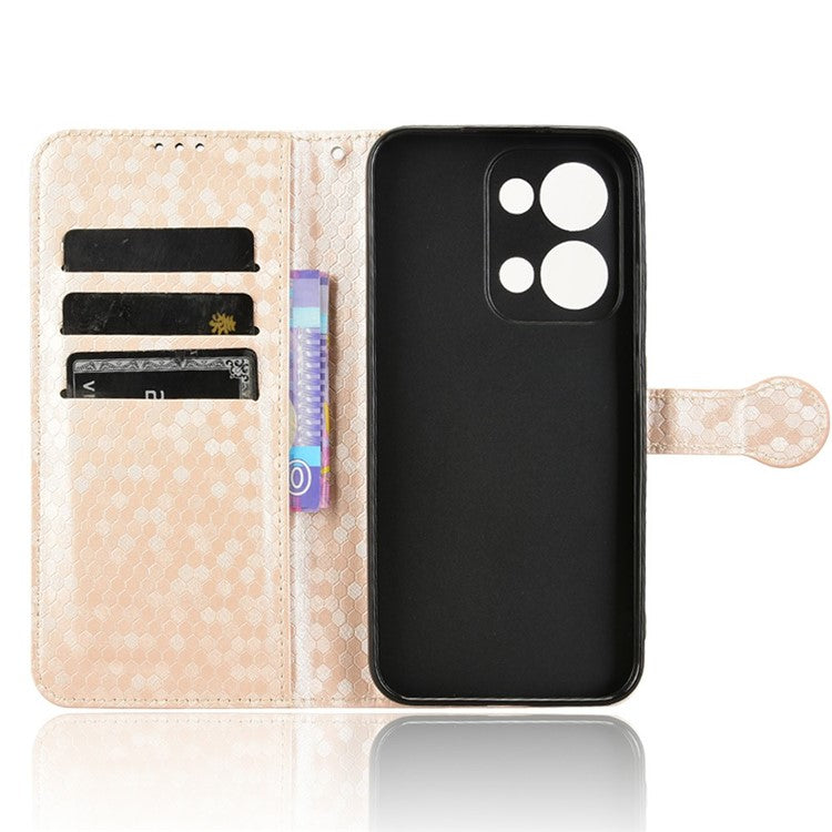 For Oppo Reno13 5G (Global) Wallet Case Dot Pattern Imprint PU Leather Phone Cover - Rose Gold