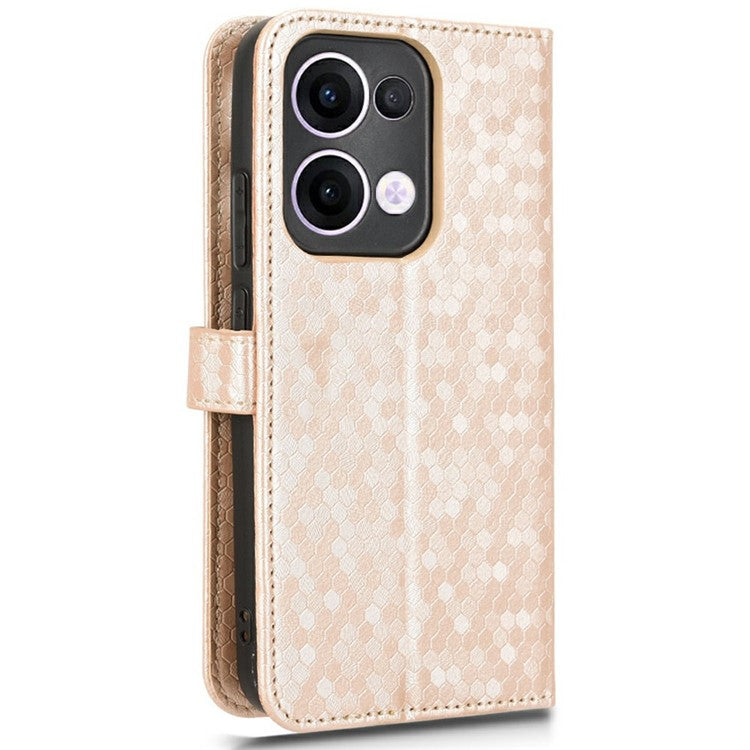 For Oppo Reno13 5G (Global) Wallet Case Dot Pattern Imprint PU Leather Phone Cover - Rose Gold