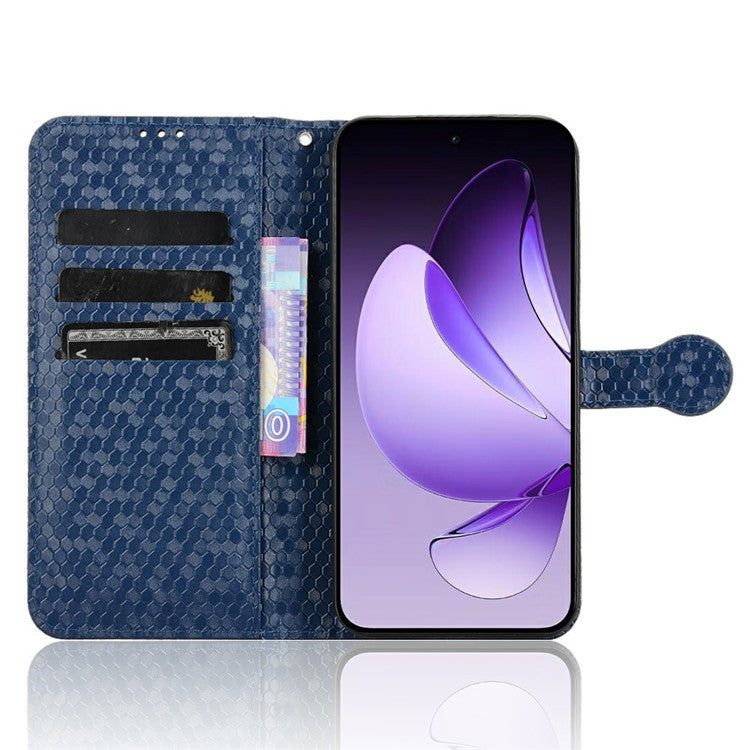 For Oppo Reno13 5G (Global) Wallet Case Dot Pattern Imprint PU Leather Phone Cover - Dark Blue