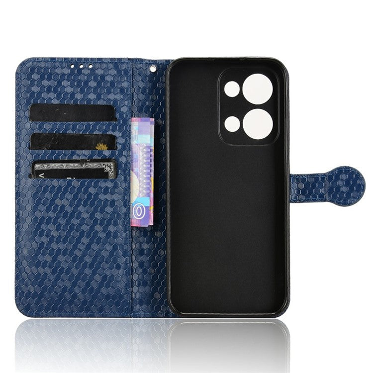 For Oppo Reno13 5G (Global) Wallet Case Dot Pattern Imprint PU Leather Phone Cover - Dark Blue