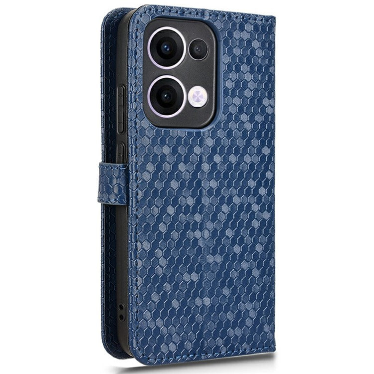 For Oppo Reno13 5G (Global) Wallet Case Dot Pattern Imprint PU Leather Phone Cover - Dark Blue