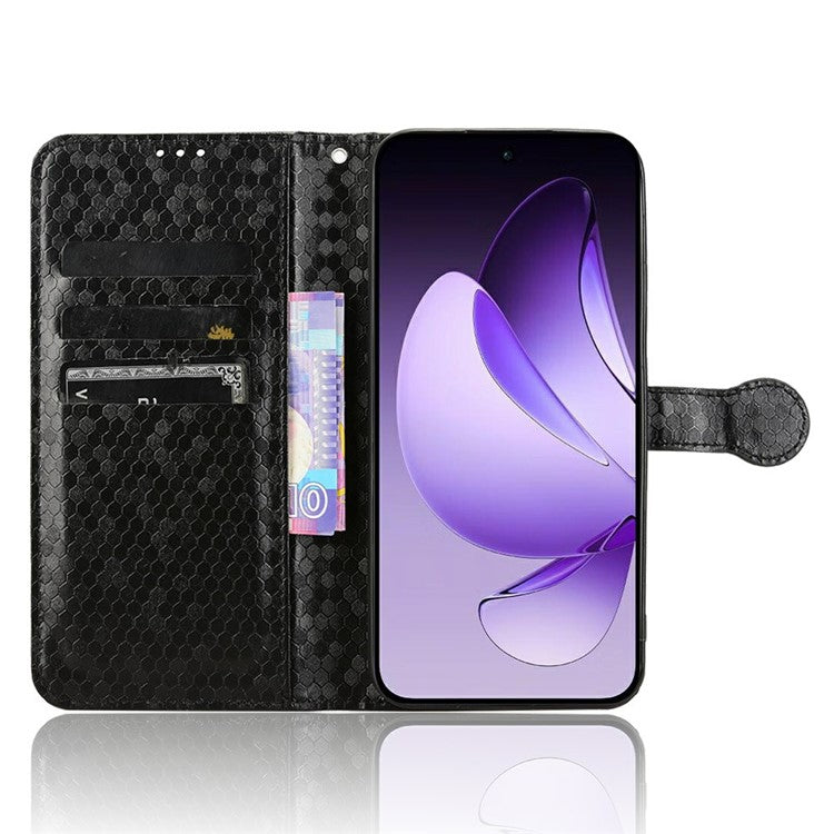 For Oppo Reno13 5G (Global) Wallet Case Dot Pattern Imprint PU Leather Phone Cover - Black