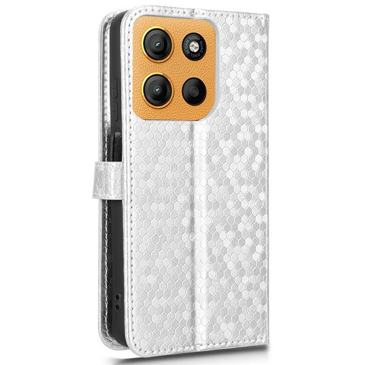 For Motorola Moto G15 4G / G15 Power 4G Wallet Case Dot Pattern Imprint PU Leather Phone Cover - Silver