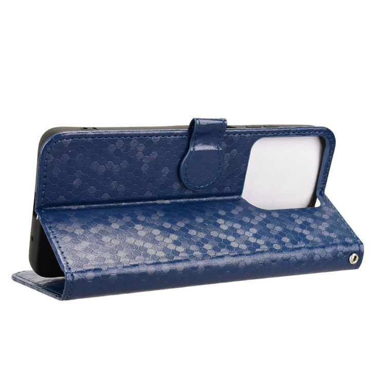 For Motorola Moto G15 4G / G15 Power 4G Wallet Case Dot Pattern Imprint PU Leather Phone Cover - Dark Blue