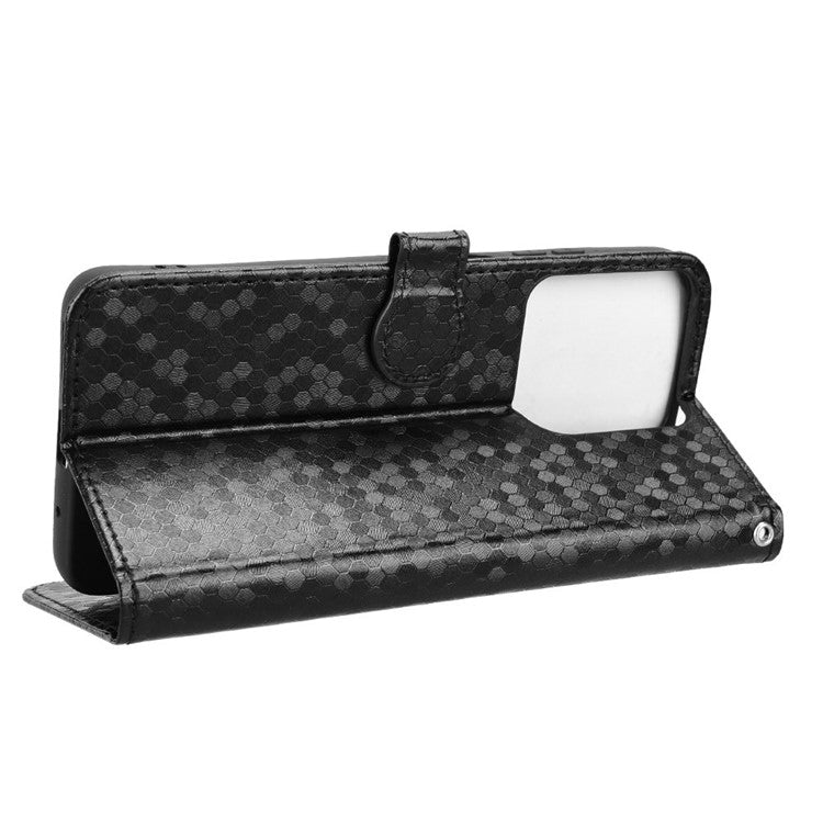 For Motorola Moto G15 4G / G15 Power 4G Wallet Case Dot Pattern Imprint PU Leather Phone Cover - Black