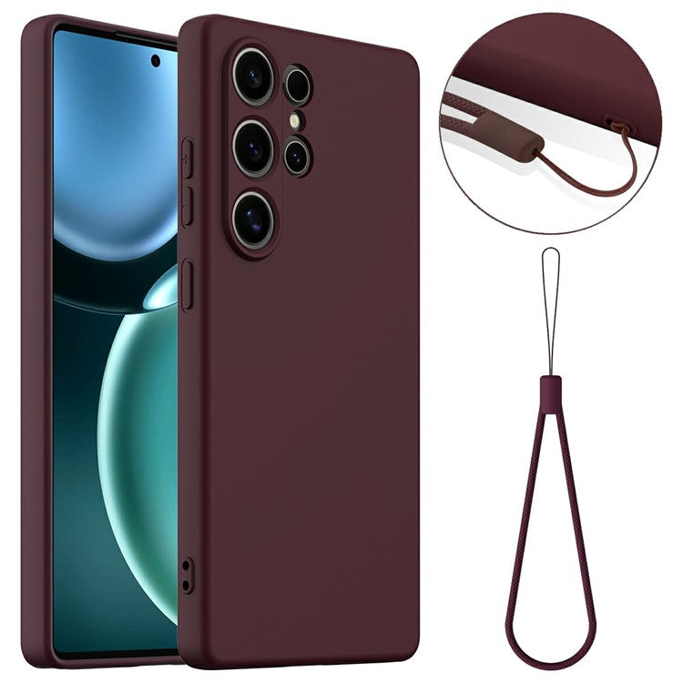 For Samsung Galaxy S25 Ultra Case Compatible with MagSafe Liquid Silicone Phone Cover with Lanyard - Wine Red