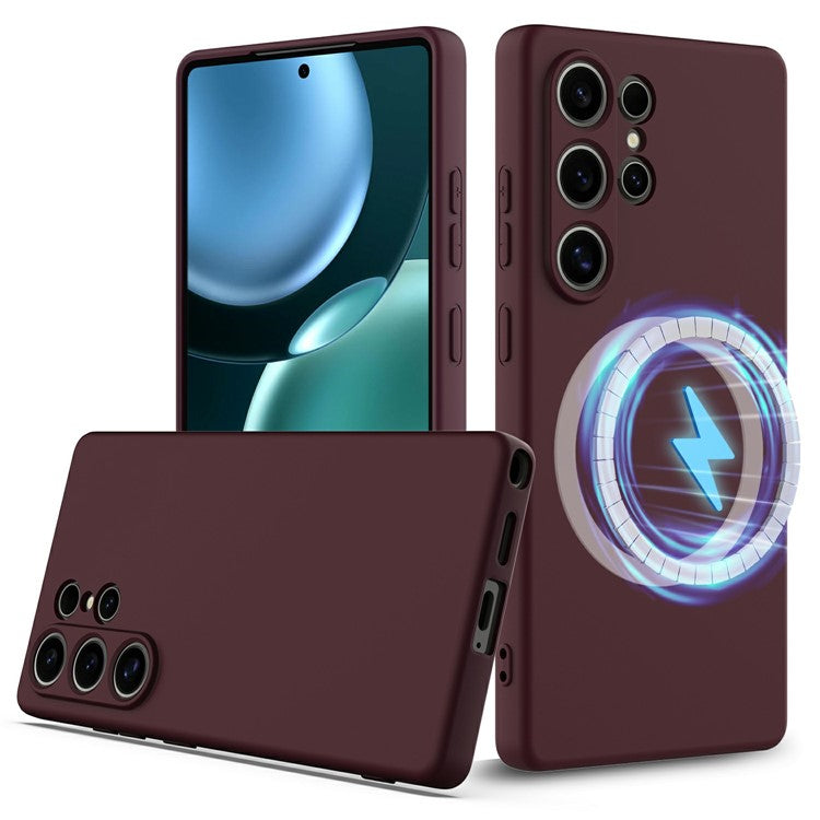 For Samsung Galaxy S25 Ultra Case Compatible with MagSafe Liquid Silicone Phone Cover with Lanyard - Wine Red