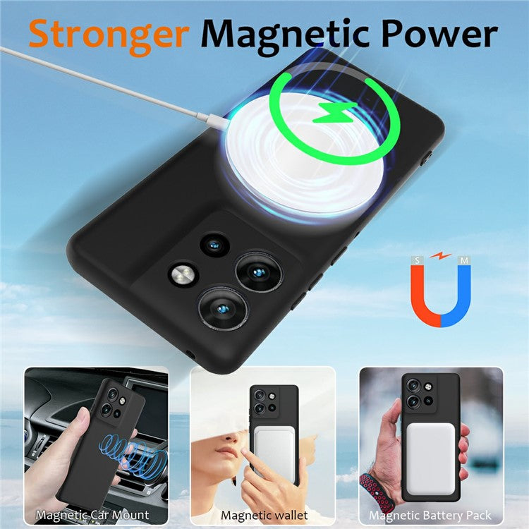 Liquid Silicone Case For Motorola Edge 50 Neo 5G  /  Moto S50 5G  /  ThinkPhone 25 5G Compatible with MagSafe Phone Cover with Lanyard - Black