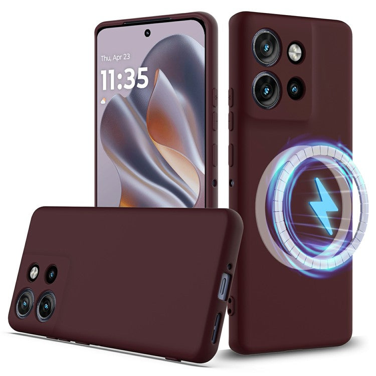 Liquid Silicone Case For Motorola Edge 50 Neo 5G  /  Moto S50 5G  /  ThinkPhone 25 5G Compatible with MagSafe Phone Cover with Lanyard - Wine Red