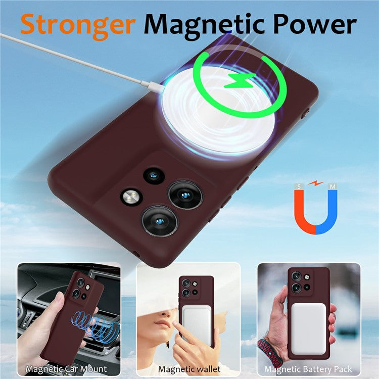 Liquid Silicone Case For Motorola Edge 50 Neo 5G  /  Moto S50 5G  /  ThinkPhone 25 5G Compatible with MagSafe Phone Cover with Lanyard - Wine Red