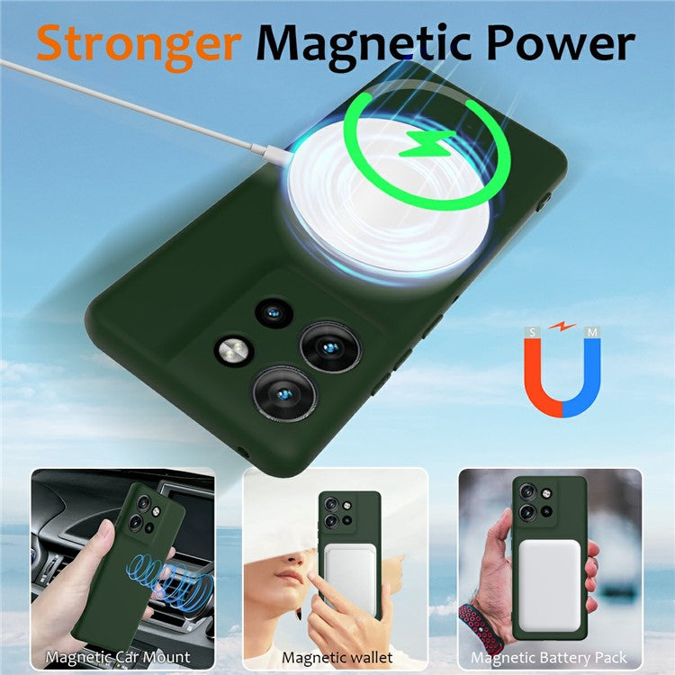 Liquid Silicone Case For Motorola Edge 50 Neo 5G  /  Moto S50 5G  /  ThinkPhone 25 5G Compatible with MagSafe Phone Cover with Lanyard - Dark Green