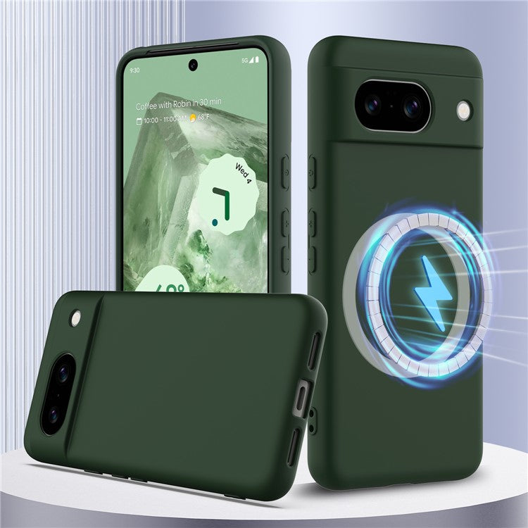 For Google Pixel 8a Case Compatible with MagSafe Liquid Silicone Phone Cover with Lanyard - Dark Green