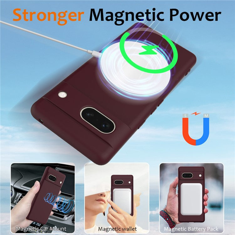 For Google Pixel 7a Case Compatible with MagSafe Liquid Silicone Phone Cover with Lanyard - Wine Red