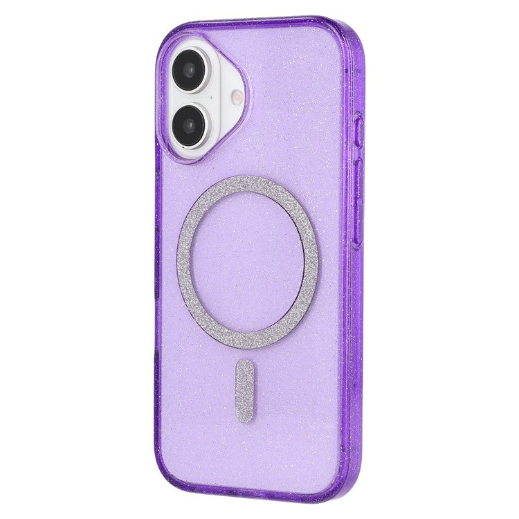 For iPhone 16 Case Compatible with MagSafe 2.0mm PC + TPU Glitter Phone Cover - Purple