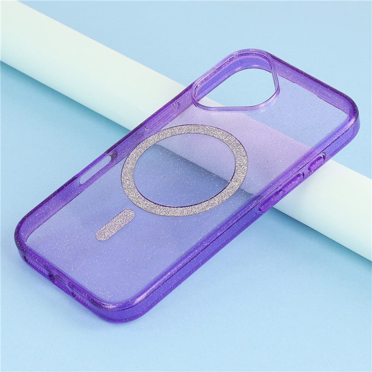 For iPhone 16 Case Compatible with MagSafe 2.0mm PC + TPU Glitter Phone Cover - Purple