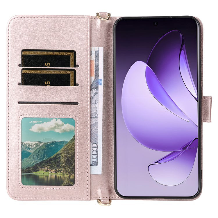 For Oppo Reno13 Pro 5G Wallet Case with Shoulder / Wrist Strap Leather Phone Cover Stand - Pink