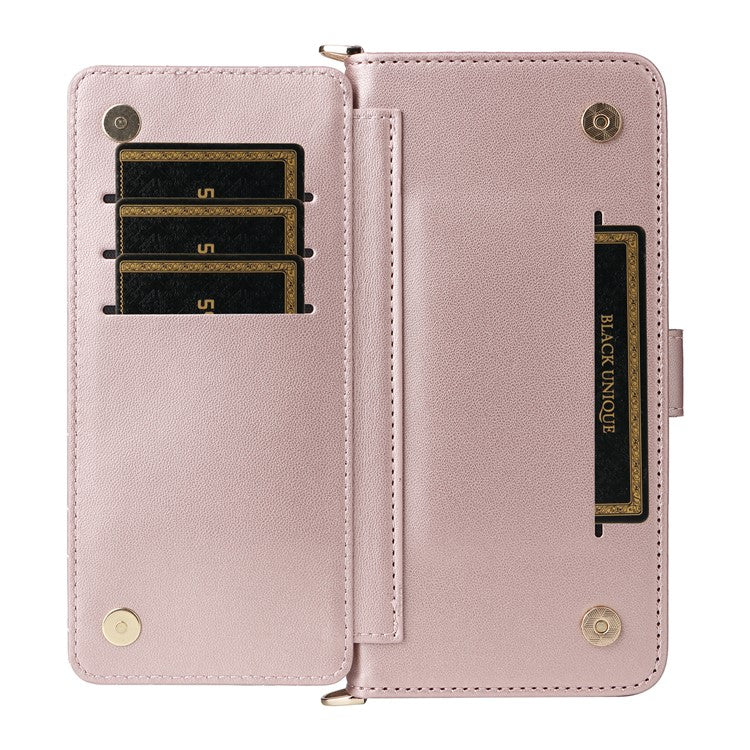 For Oppo Reno13 Pro 5G Wallet Case with Shoulder / Wrist Strap Leather Phone Cover Stand - Pink