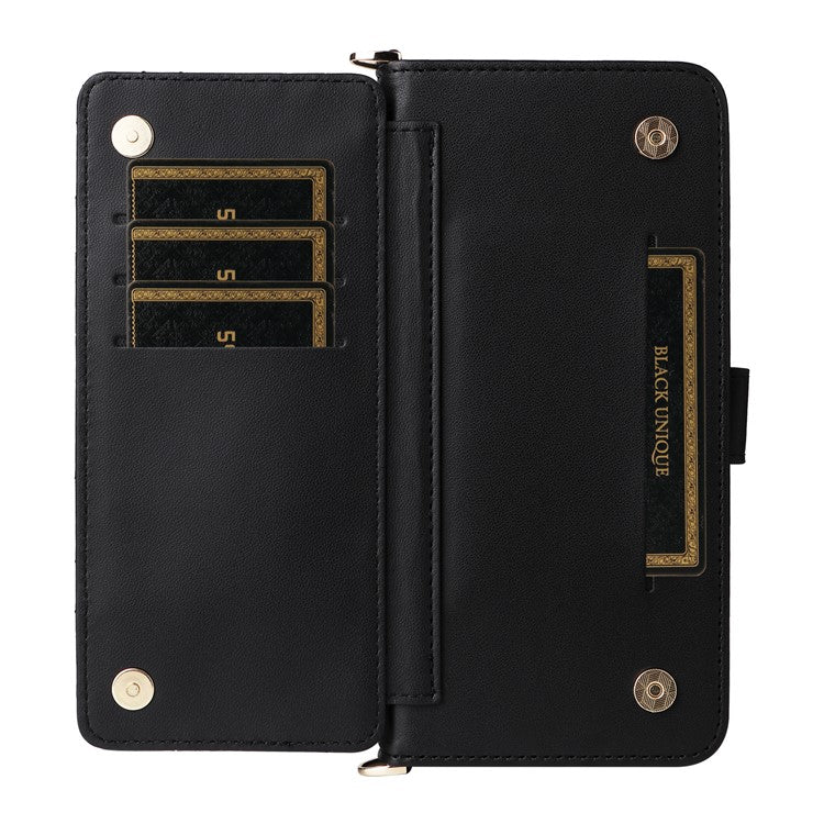 For Oppo Reno13 Pro 5G Wallet Case with Shoulder / Wrist Strap Leather Phone Cover Stand - Black