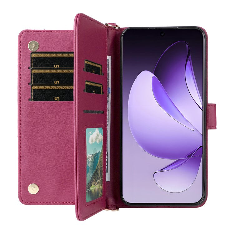 For Oppo Reno13 Pro 5G Wallet Case with Shoulder / Wrist Strap Leather Phone Cover Stand - Rose