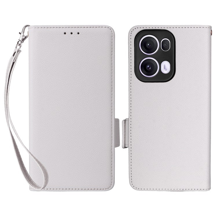 For Oppo Reno13 Pro 5G Case with Wrist Strap Litchi Texture PU Leather Wallet Phone Cover - White