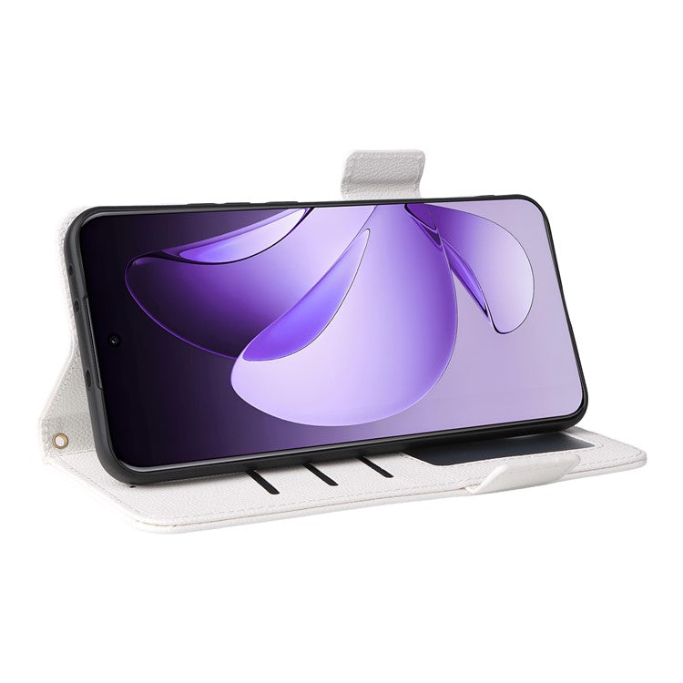 For Oppo Reno13 Pro 5G Case with Wrist Strap Litchi Texture PU Leather Wallet Phone Cover - White