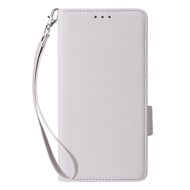 For Oppo Reno13 Pro 5G Case with Wrist Strap Litchi Texture PU Leather Wallet Phone Cover - White