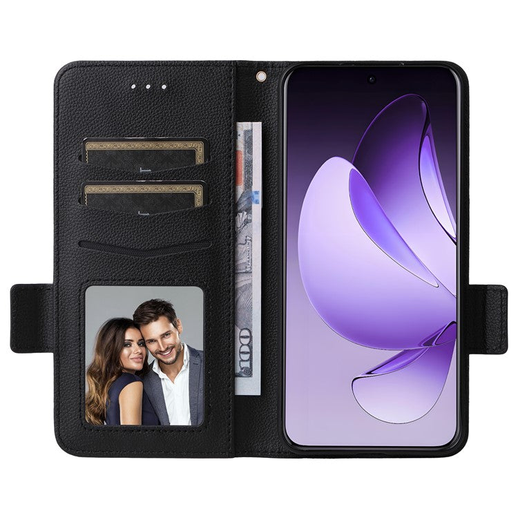 For Oppo Reno13 Pro 5G Case with Wrist Strap Litchi Texture PU Leather Wallet Phone Cover - Black