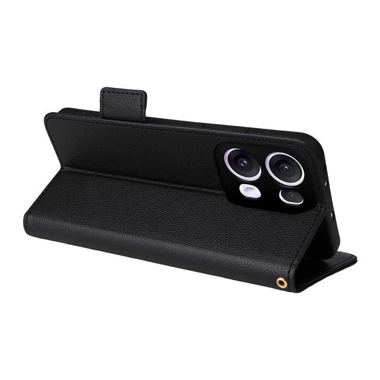 For Oppo Reno13 Pro 5G Case with Wrist Strap Litchi Texture PU Leather Wallet Phone Cover - Black