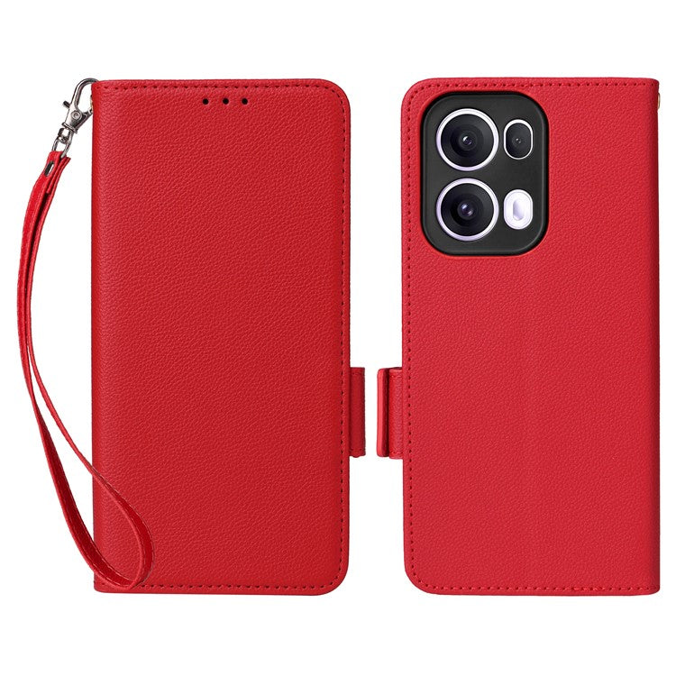 For Oppo Reno13 Pro 5G Case with Wrist Strap Litchi Texture PU Leather Wallet Phone Cover - Red