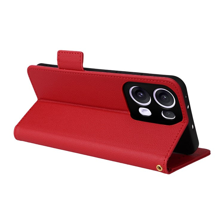 For Oppo Reno13 Pro 5G Case with Wrist Strap Litchi Texture PU Leather Wallet Phone Cover - Red