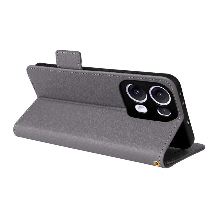 For Oppo Reno13 Pro 5G Case with Wrist Strap Litchi Texture PU Leather Wallet Phone Cover - Grey