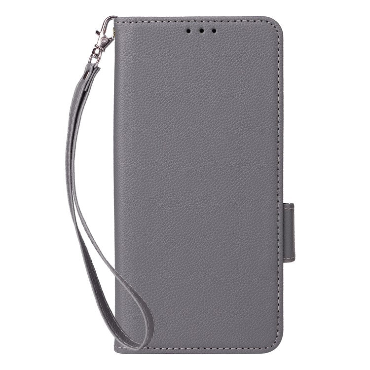 For Oppo Reno13 Pro 5G Case with Wrist Strap Litchi Texture PU Leather Wallet Phone Cover - Grey