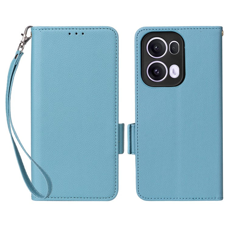 For Oppo Reno13 Pro 5G Case with Wrist Strap Litchi Texture PU Leather Wallet Phone Cover - Baby Blue