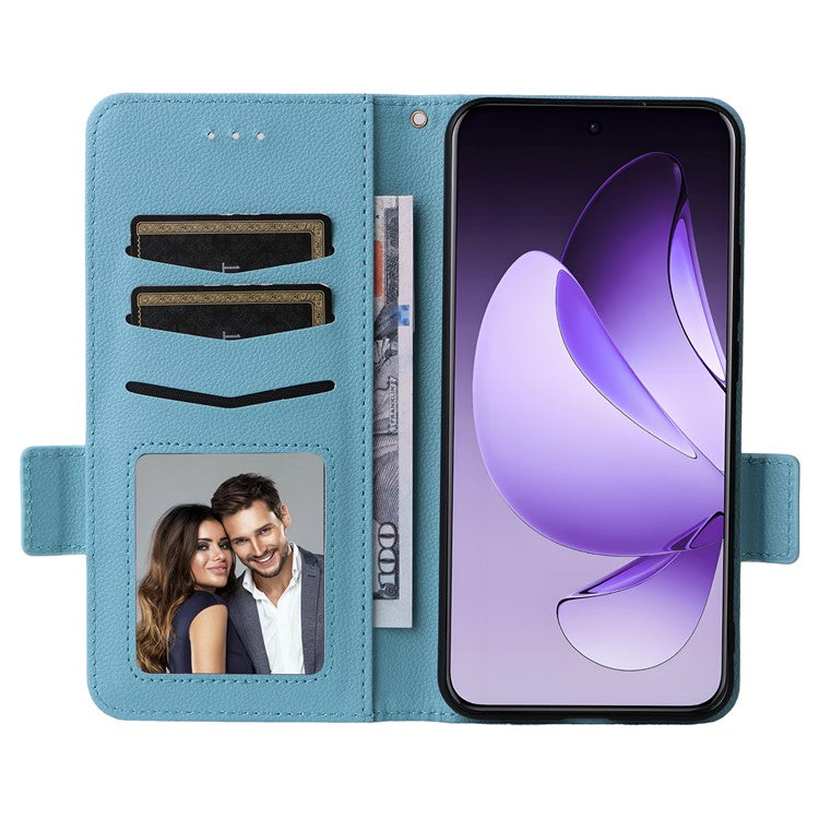For Oppo Reno13 Pro 5G Case with Wrist Strap Litchi Texture PU Leather Wallet Phone Cover - Baby Blue