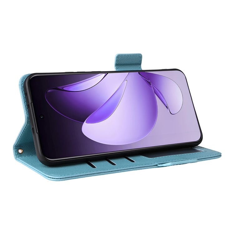 For Oppo Reno13 Pro 5G Case with Wrist Strap Litchi Texture PU Leather Wallet Phone Cover - Baby Blue