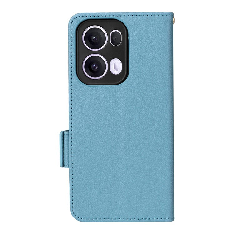 For Oppo Reno13 Pro 5G Case with Wrist Strap Litchi Texture PU Leather Wallet Phone Cover - Baby Blue