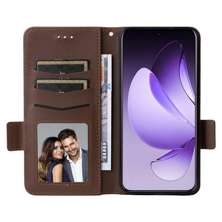 For Oppo Reno13 Pro 5G Case with Wrist Strap Litchi Texture PU Leather Wallet Phone Cover - Brown