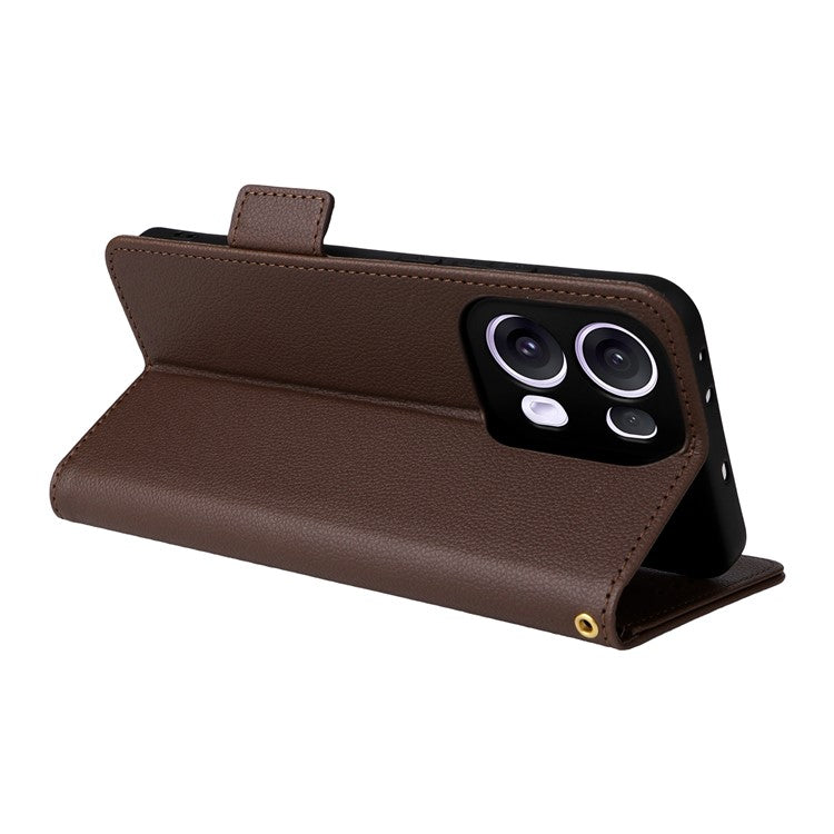 For Oppo Reno13 Pro 5G Case with Wrist Strap Litchi Texture PU Leather Wallet Phone Cover - Brown