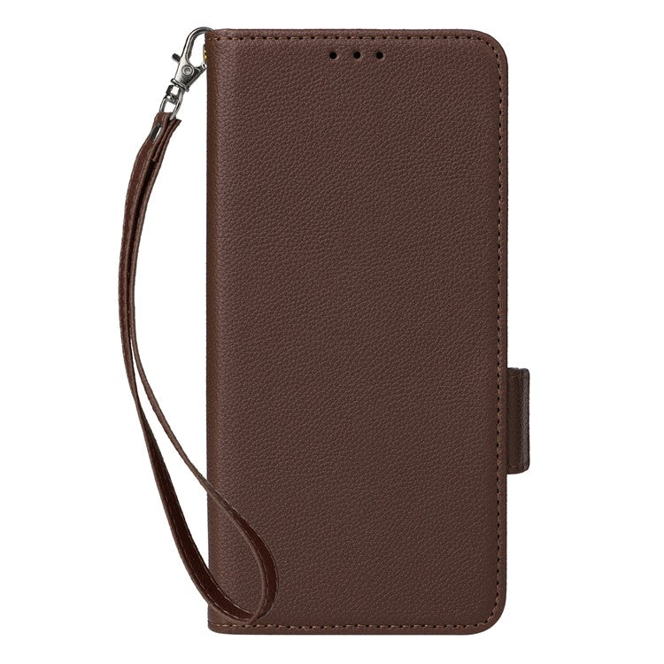 For Oppo Reno13 Pro 5G Case with Wrist Strap Litchi Texture PU Leather Wallet Phone Cover - Brown