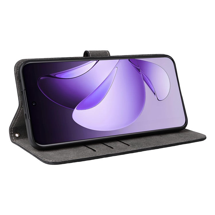 For Oppo Reno13 Pro 5G Wallet Case RFID Blocking PU Leather Cover Stand View - Black