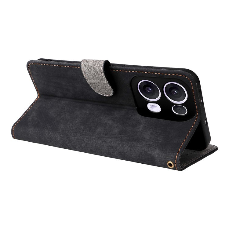 For Oppo Reno13 Pro 5G Wallet Case RFID Blocking PU Leather Cover Stand View - Black
