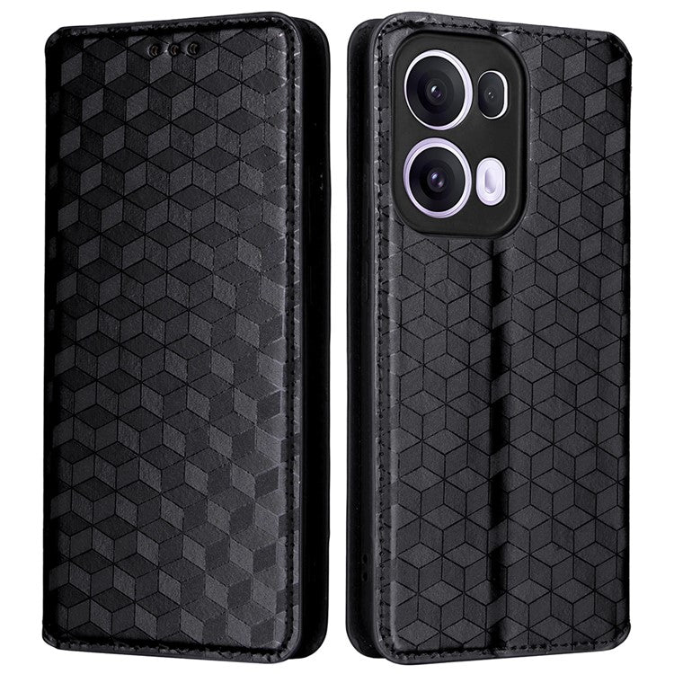 For Oppo Reno13 Pro 5G Wallet Case Rhombus Imprinted Leather Phone Cover - Black