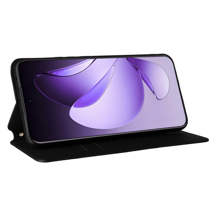 For Oppo Reno13 Pro 5G Wallet Case Rhombus Imprinted Leather Phone Cover - Black