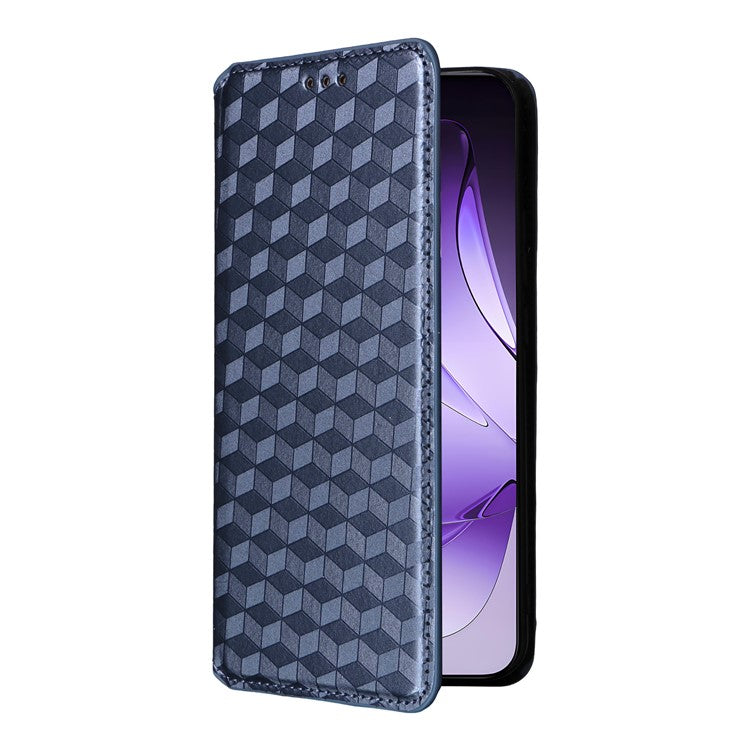 For Oppo Reno13 Pro 5G Wallet Case Rhombus Imprinted Leather Phone Cover - Blue