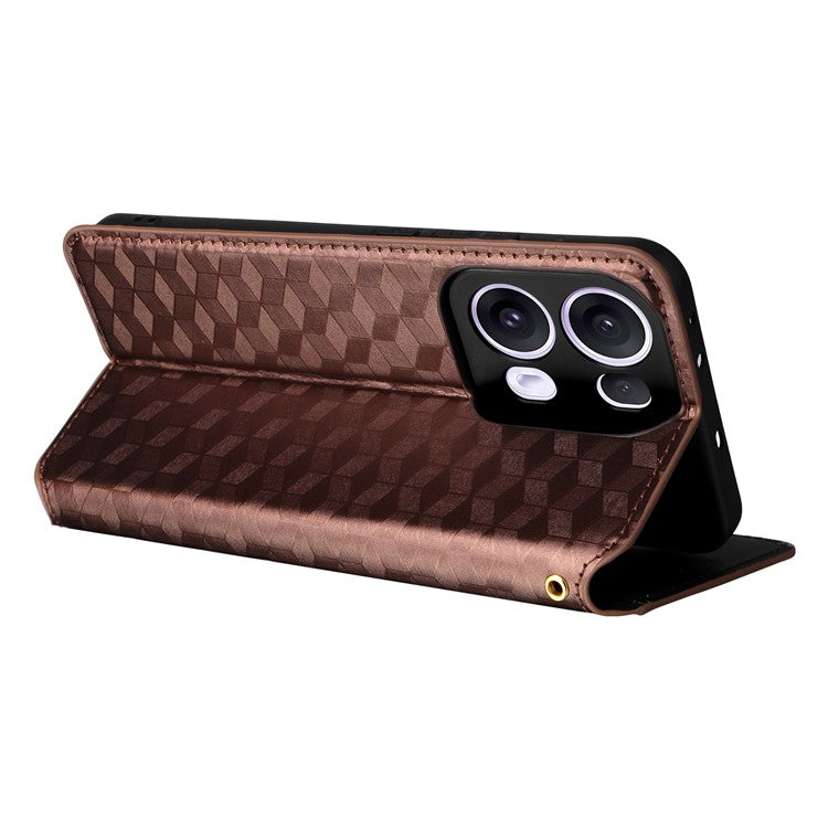 For Oppo Reno13 Pro 5G Wallet Case Rhombus Imprinted Leather Phone Cover - Brown