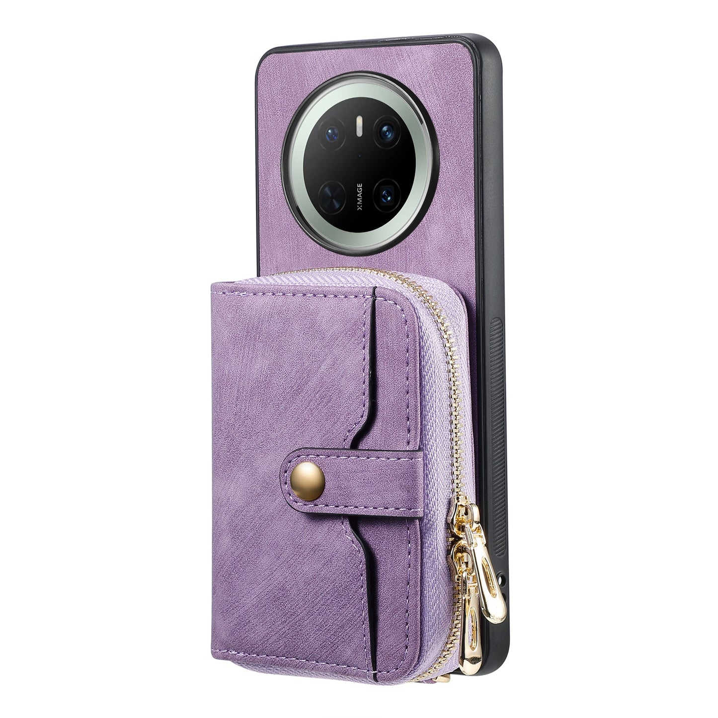 For Huawei Mate 70 PU Leather Phone Back Cover with Zipper Card Holder and Long Strap - Purple