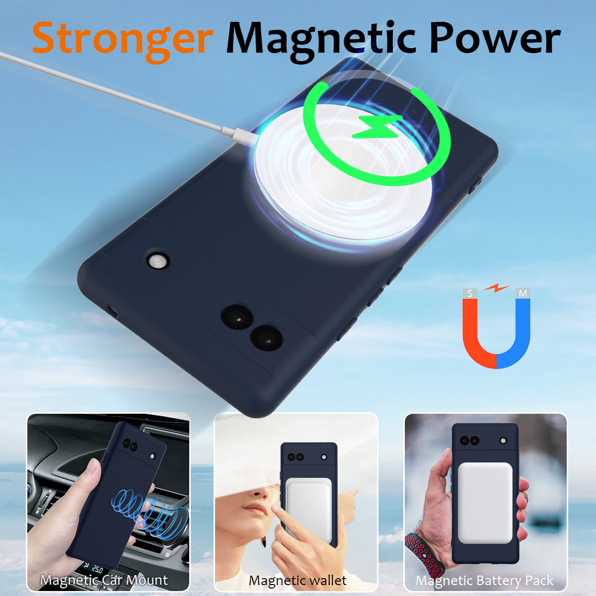 For Google Pixel 6a Case Compatible with MagSafe Anti-Drop Liquid Silicone Phone Cover - Dark Blue