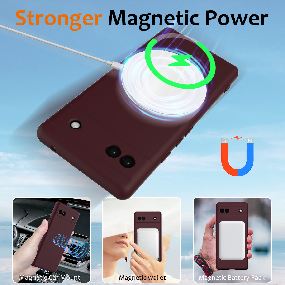 For Google Pixel 6a Case Compatible with MagSafe Anti-Drop Liquid Silicone Phone Cover - Wine Red